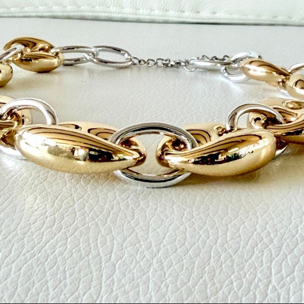 New Gorgeous Camila Coelho Big Puffed Gold Silver Mariner Links Necklace 18”+3” - Picture 15 of 16